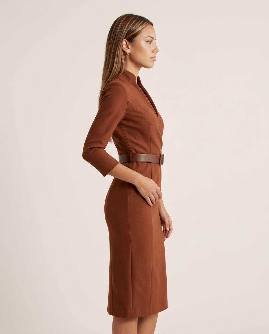 Belted Midi Dress with Wrap Bodice and Defined Waist - Elestira