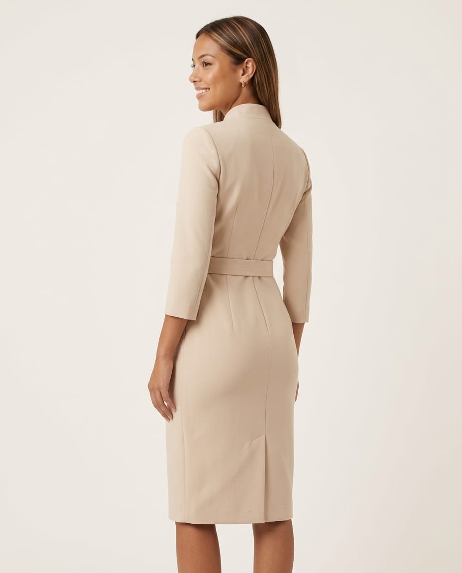 Belted Midi Dress with Wrap Bodice and Defined Waist - Elestira