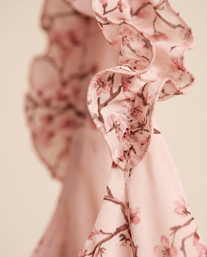 Bohemian Floral Maxi Dress with Ruffle Sleeves - Elestira