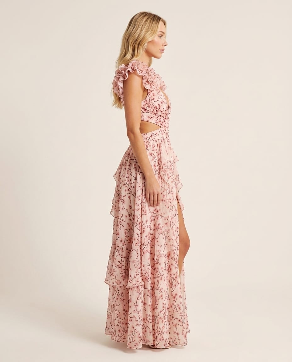 Bohemian Floral Maxi Dress with Ruffle Sleeves - Elestira
