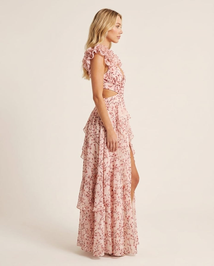 Bohemian Floral Maxi Dress with Ruffle Sleeves - Elestira