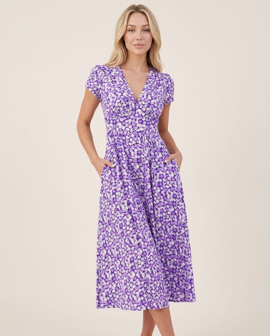 Chic Summer Midi Dress with Floral Print - Elestira