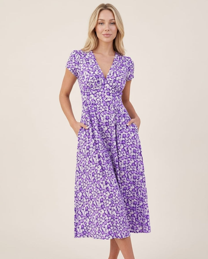 Chic Summer Midi Dress with Floral Print - Elestira