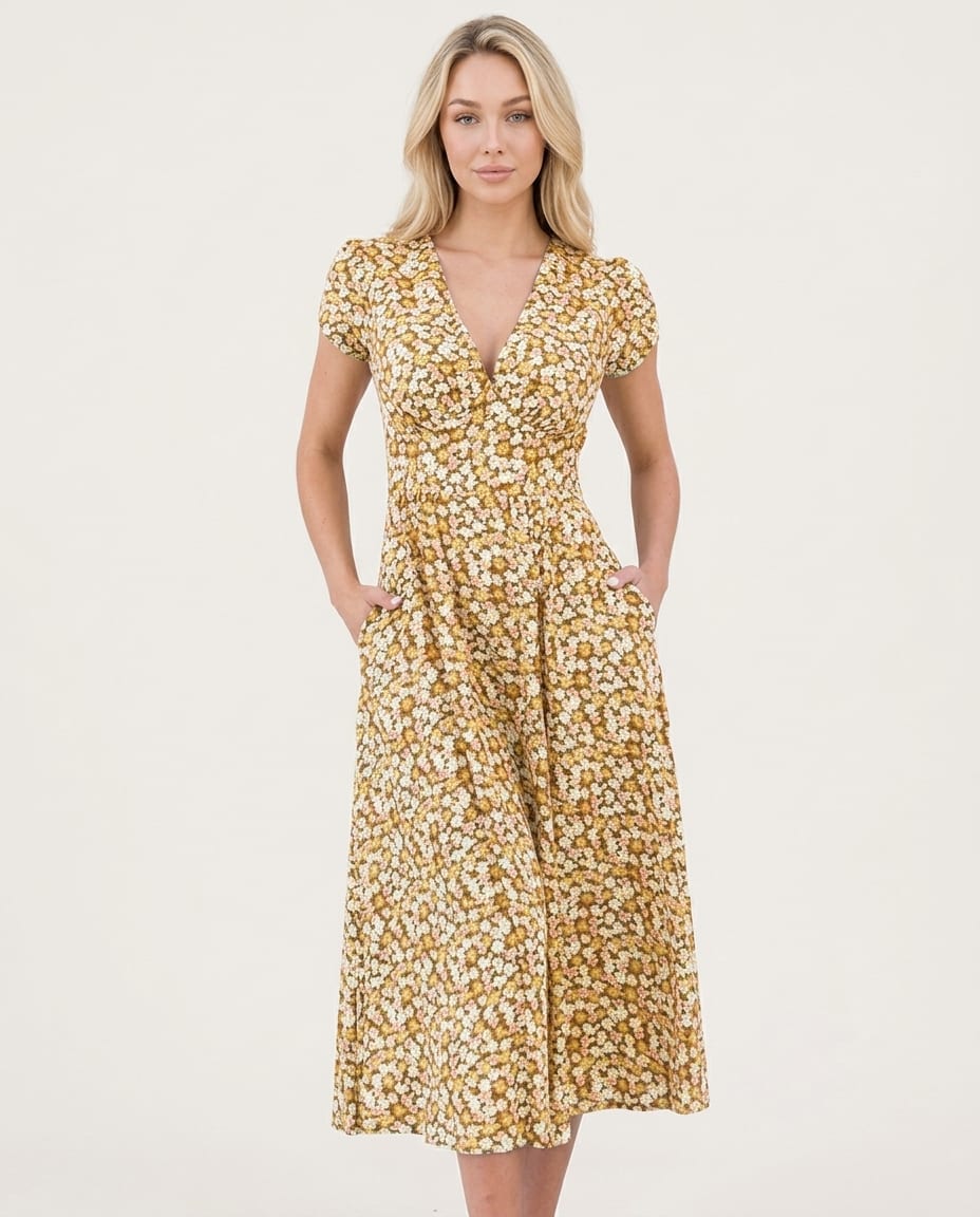 Chic Summer Midi Dress with Floral Print - Elestira