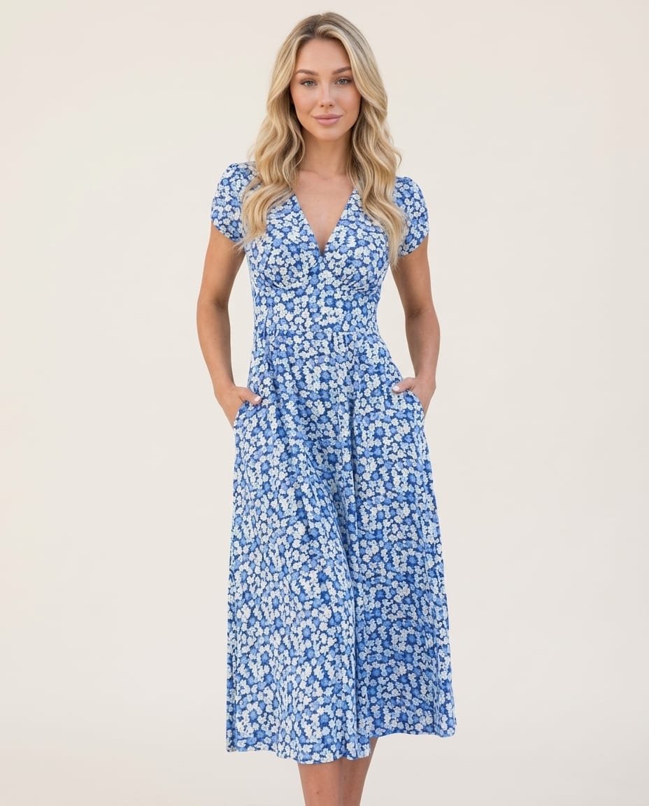 Chic Summer Midi Dress with Floral Print - Elestira