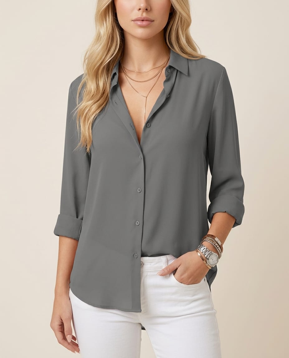 Classic Button - Up Long Sleeve Blouse - Elestira