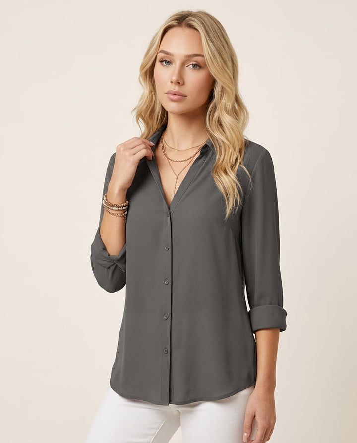 Classic Button - Up Long Sleeve Blouse - Elestira