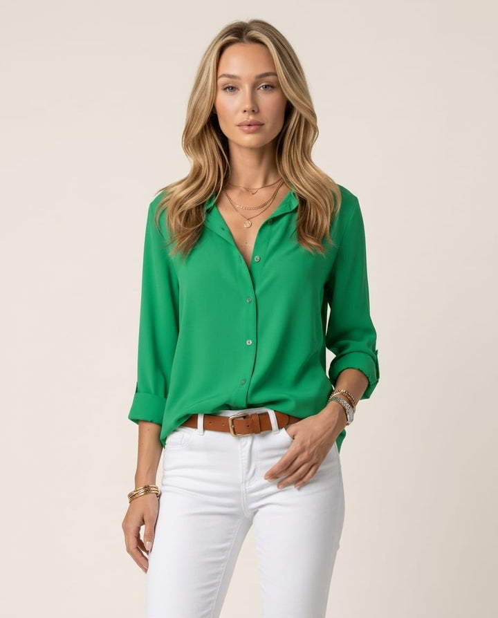 Classic Button - Up Long Sleeve Blouse - Elestira