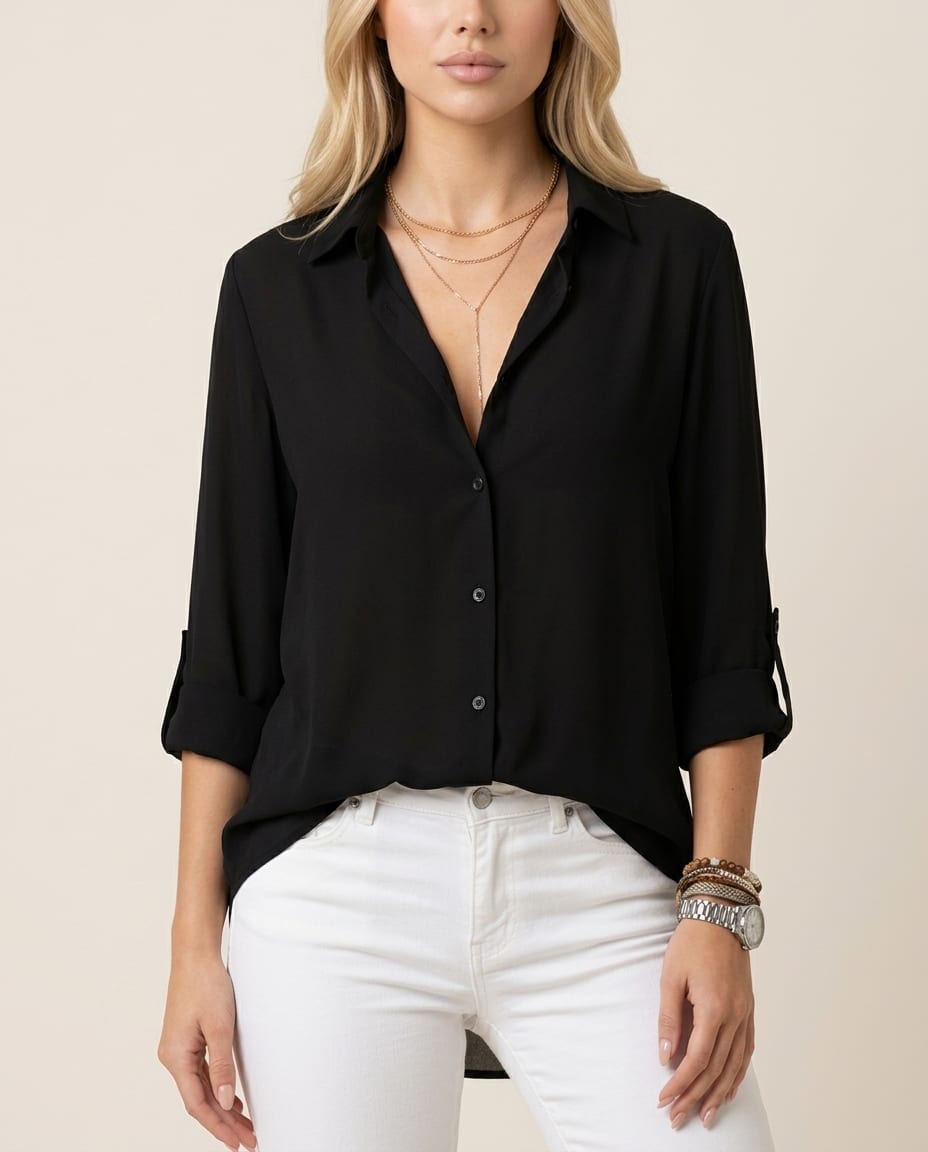 Classic Button - Up Long Sleeve Blouse - Elestira
