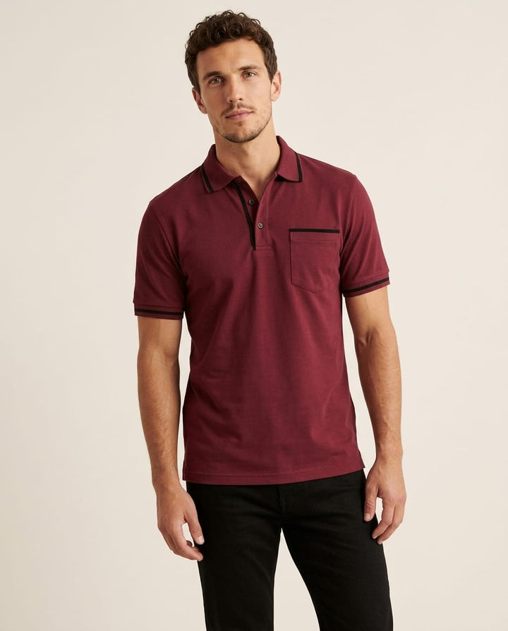 Contrast Trim Slim Fit Polo Shirt with Pocket - Elestira