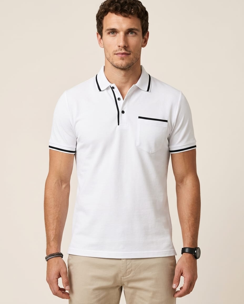 Contrast Trim Slim Fit Polo Shirt with Pocket - Elestira
