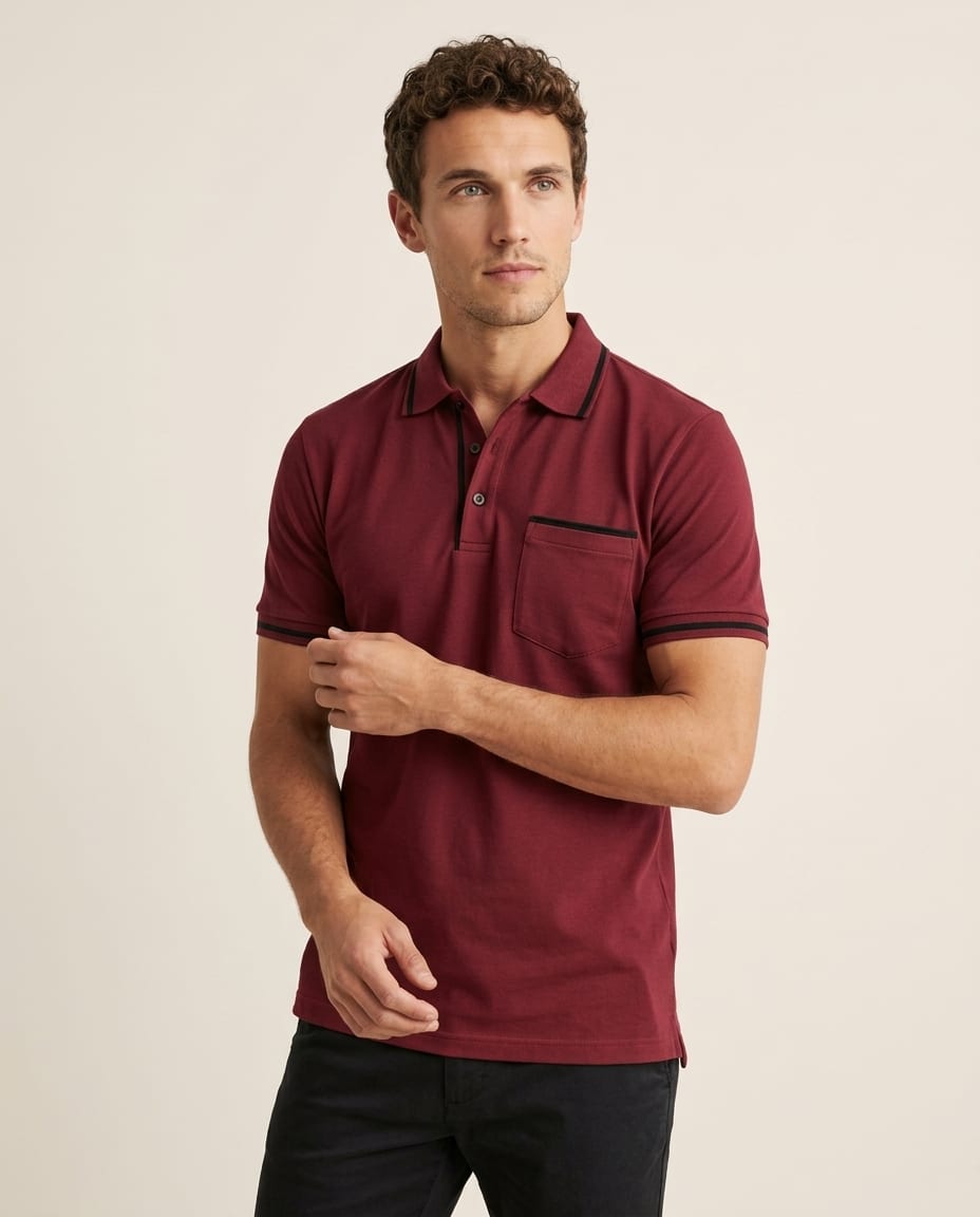 Contrast Trim Slim Fit Polo Shirt with Pocket - Elestira