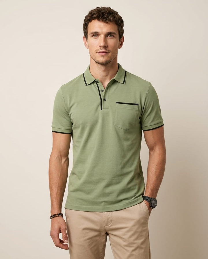 Contrast Trim Slim Fit Polo Shirt with Pocket - Elestira