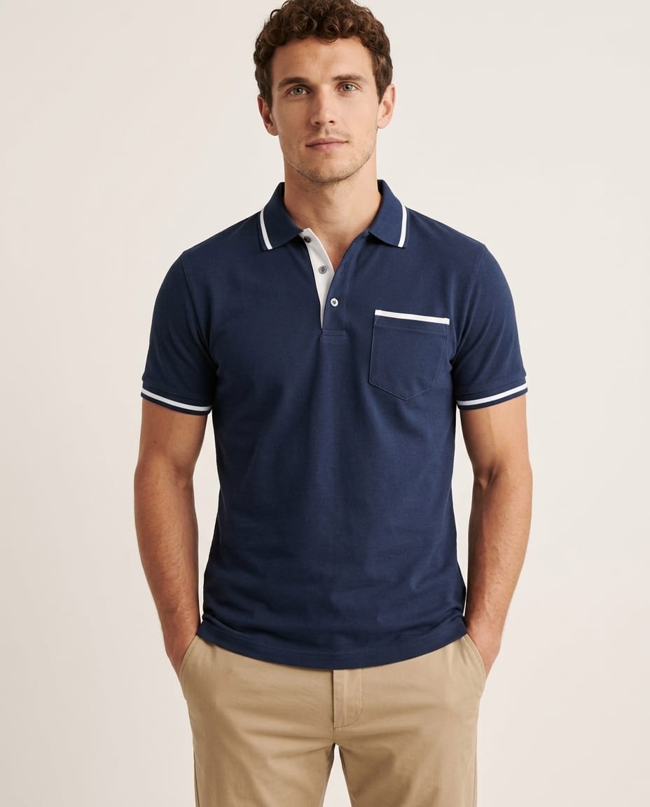 Contrast Trim Slim Fit Polo Shirt with Pocket - Elestira