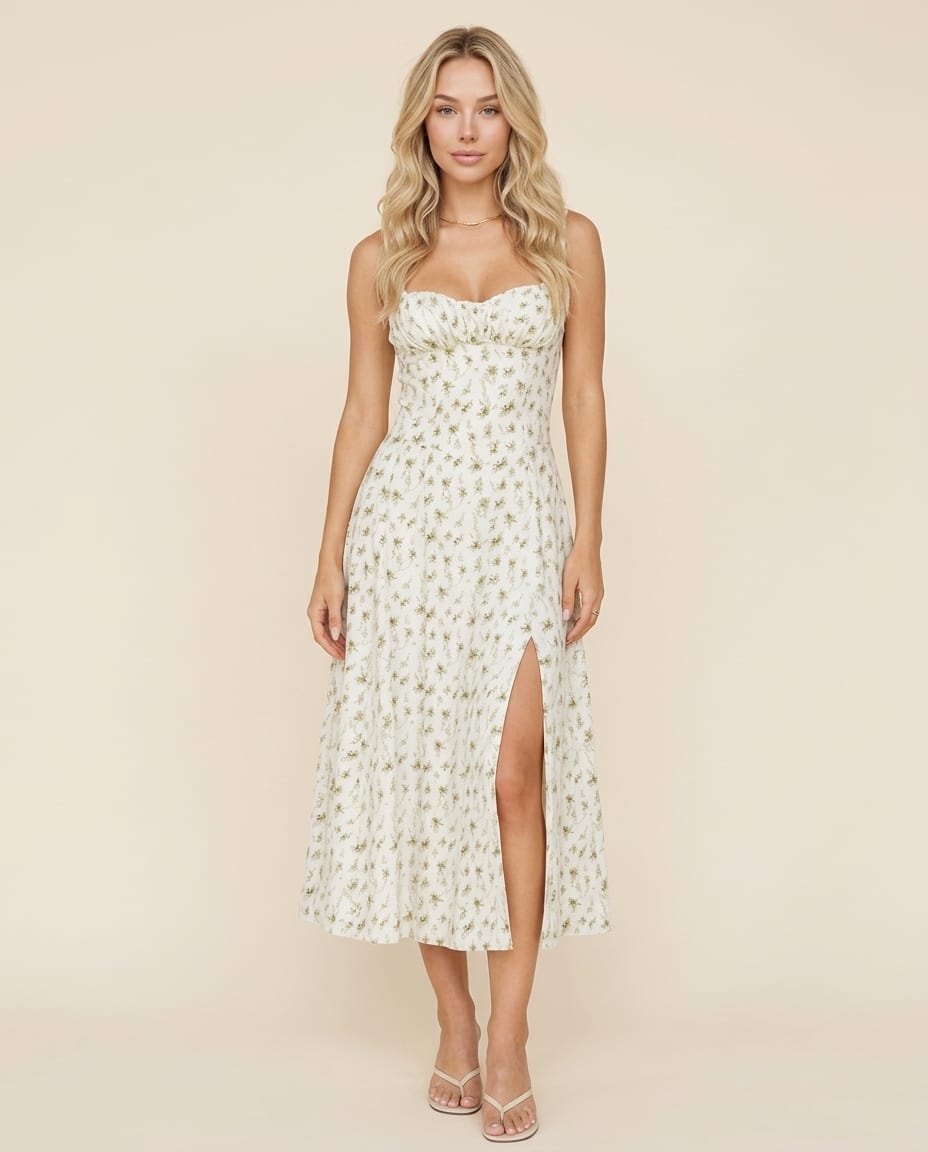 Corset Midi Dress with Flowing Skirt - Elestira