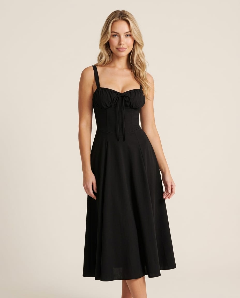 Corset Midi Dress with Flowing Skirt - Elestira