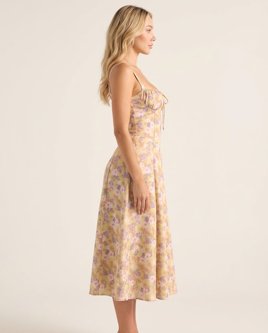 Corset Midi Dress with Flowing Skirt - Elestira