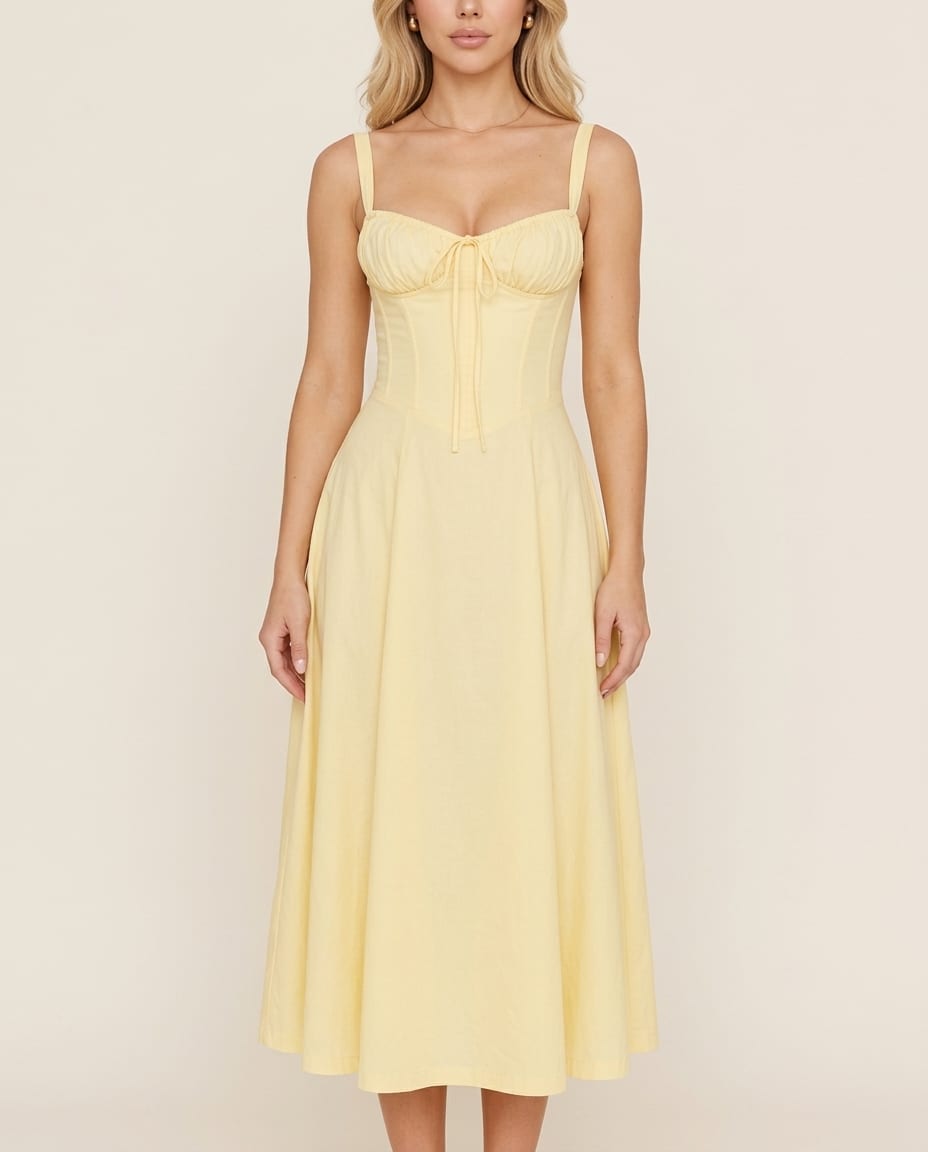 Corset Midi Dress with Flowing Skirt - Elestira