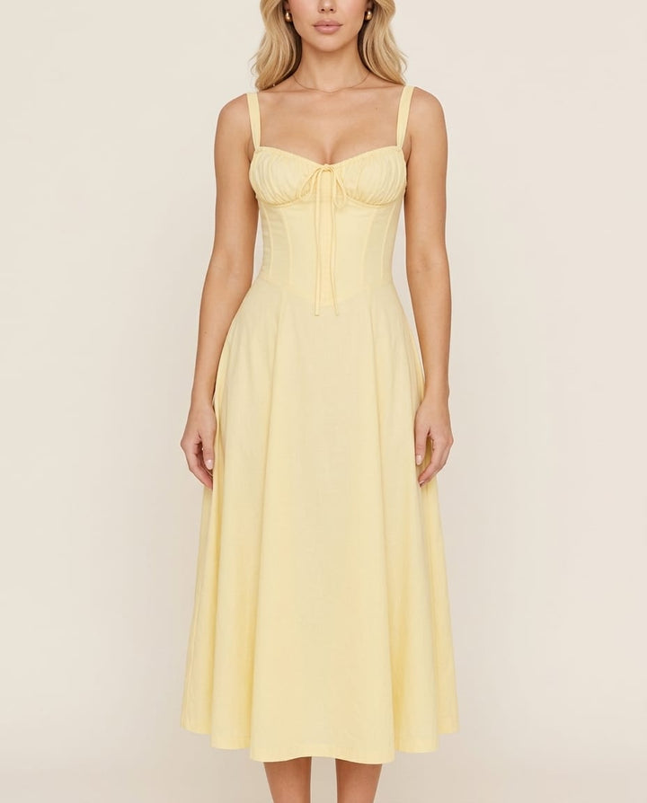 Corset Midi Dress with Flowing Skirt - Elestira