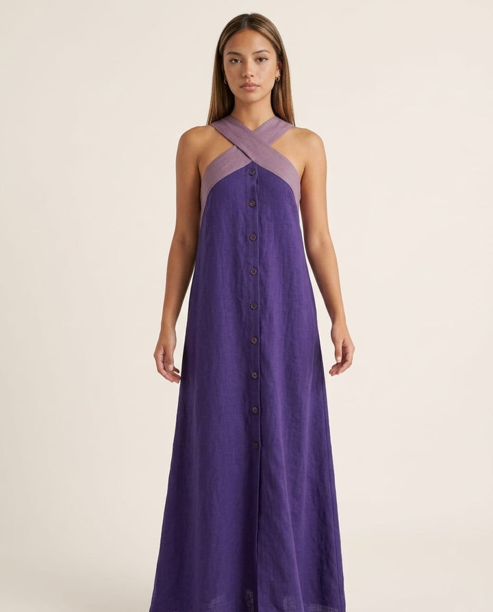 Cross Neck Sleeveless Maxi Dress - Elestira