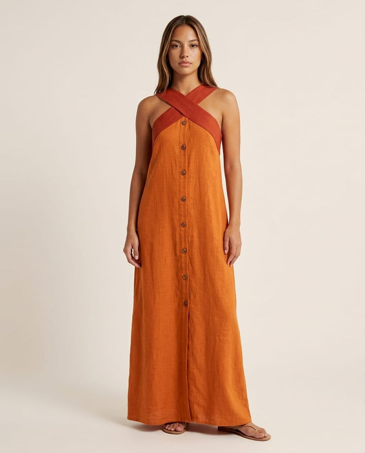 Cross Neck Sleeveless Maxi Dress - Elestira