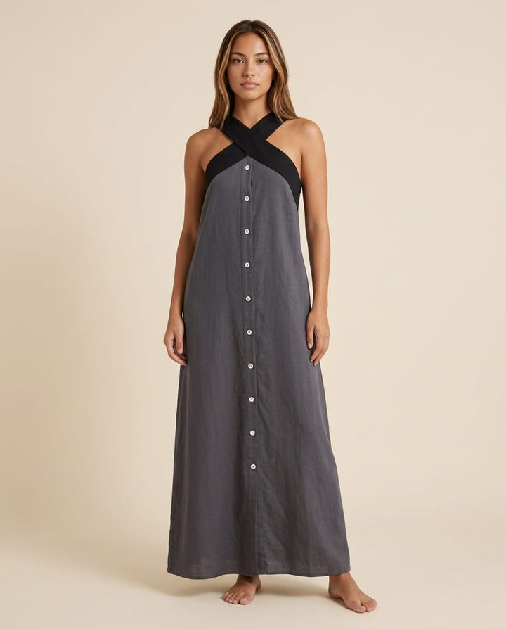 Cross Neck Sleeveless Maxi Dress - Elestira