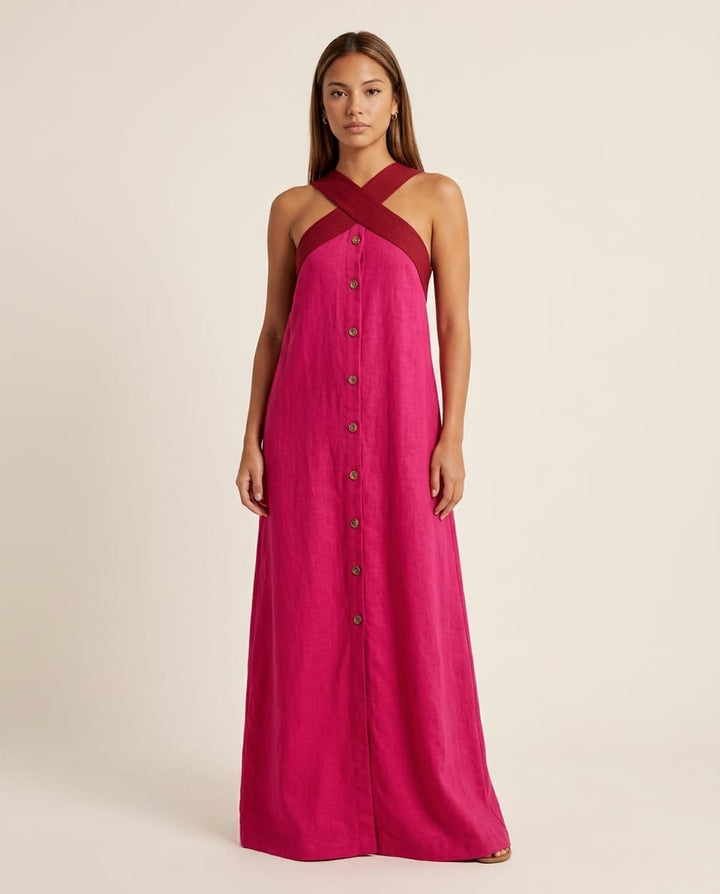 Cross Neck Sleeveless Maxi Dress - Elestira