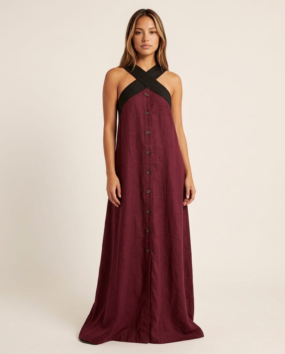 Cross Neck Sleeveless Maxi Dress - Elestira