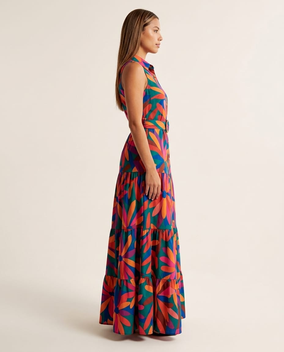 Floral Button Front Sleeveless Maxi Dress - Elestira
