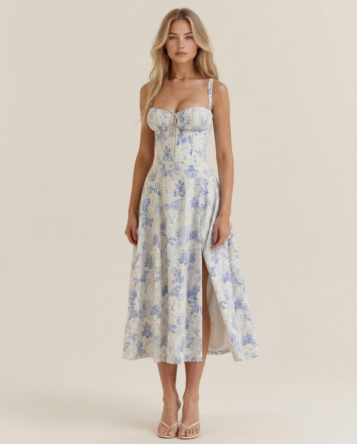 Floral Elegant Wedding Guest Midi Dress - Elestira