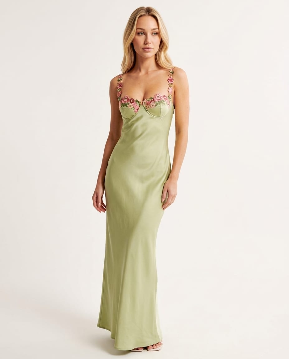 Floral Maxi Dress With Embroidered Details - Elestira