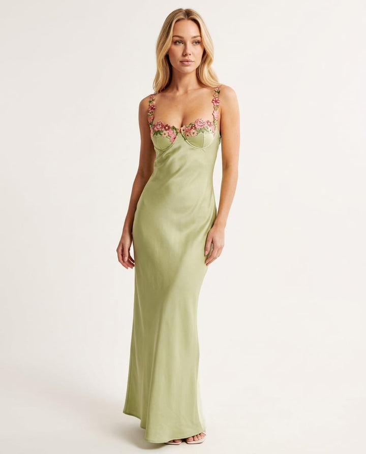 Floral Maxi Dress With Embroidered Details - Elestira