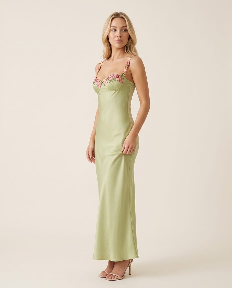 Floral Maxi Dress With Embroidered Details - Elestira