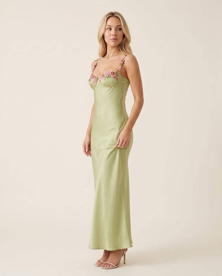 Floral Maxi Dress With Embroidered Details - Elestira