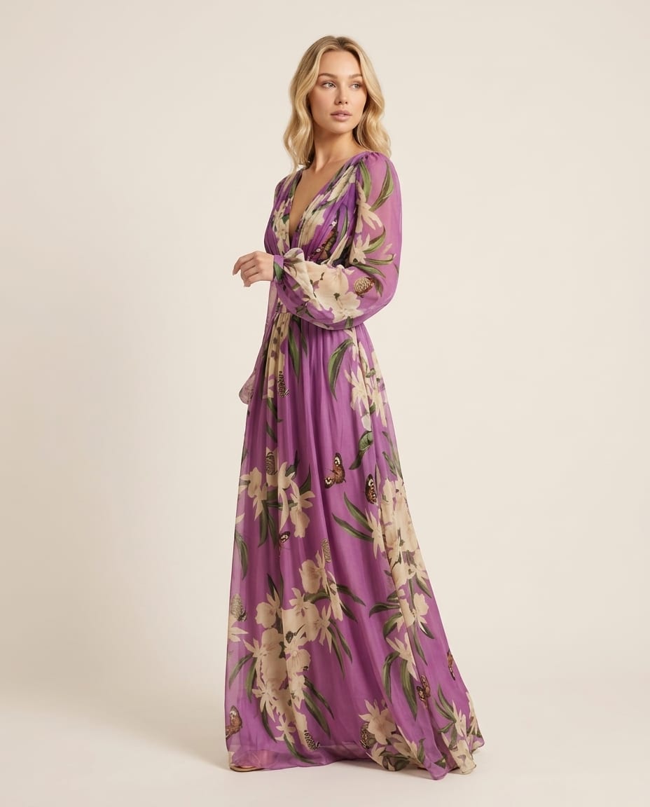 Floral Maxi Dress with Flowy Design - Elestira