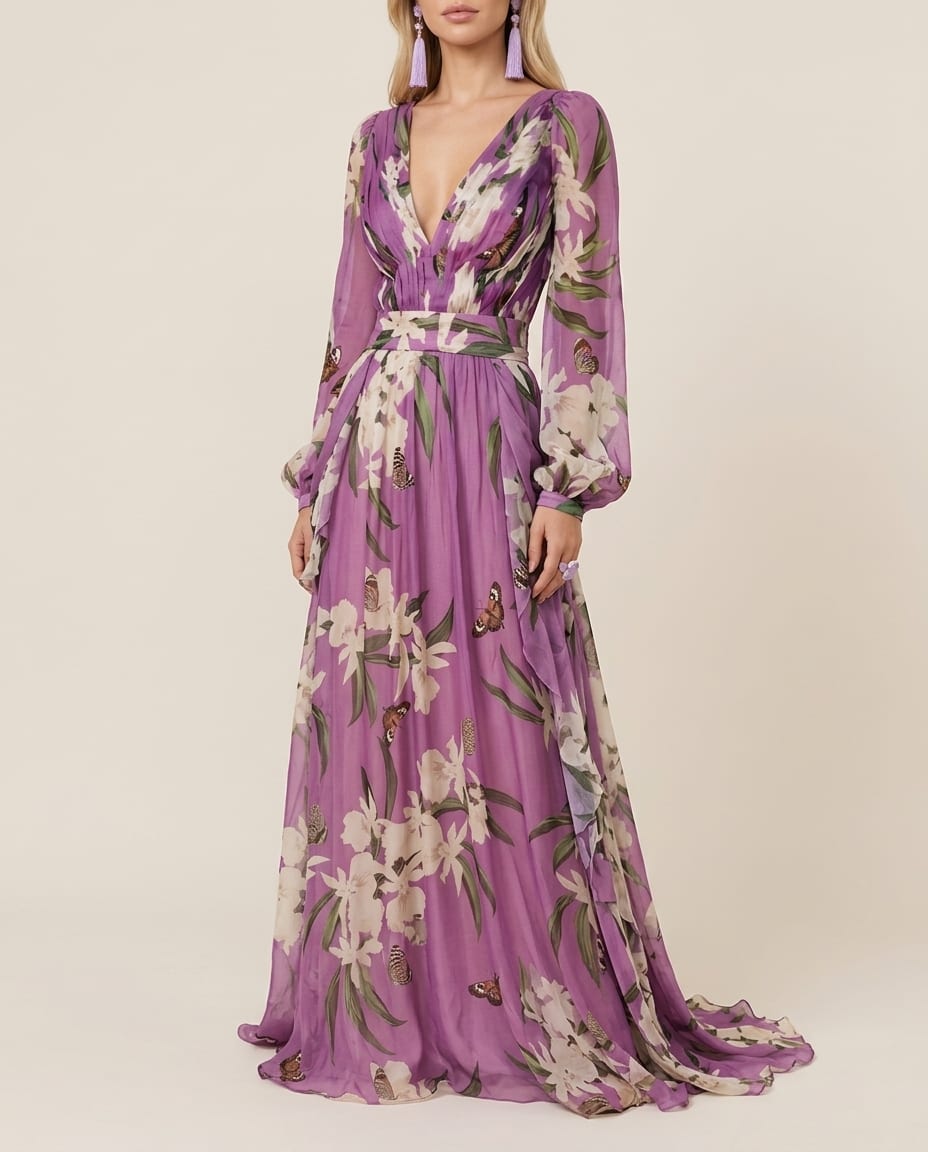 Floral Maxi Dress with Flowy Design - Elestira