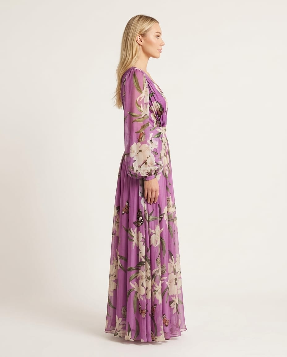 Floral Maxi Dress with Flowy Design - Elestira