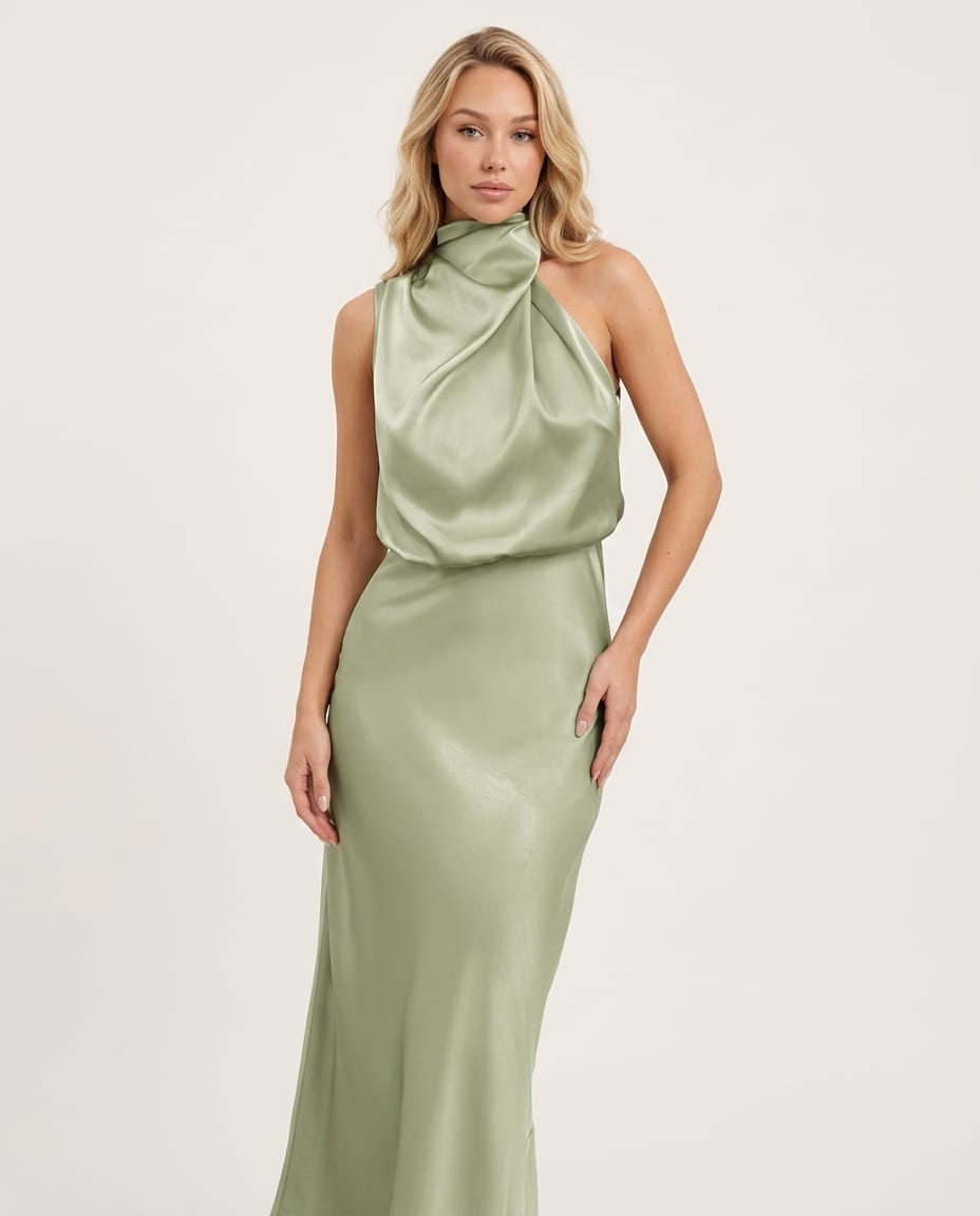 Halter Neck Wedding Guest Maxi Dress - Elestira