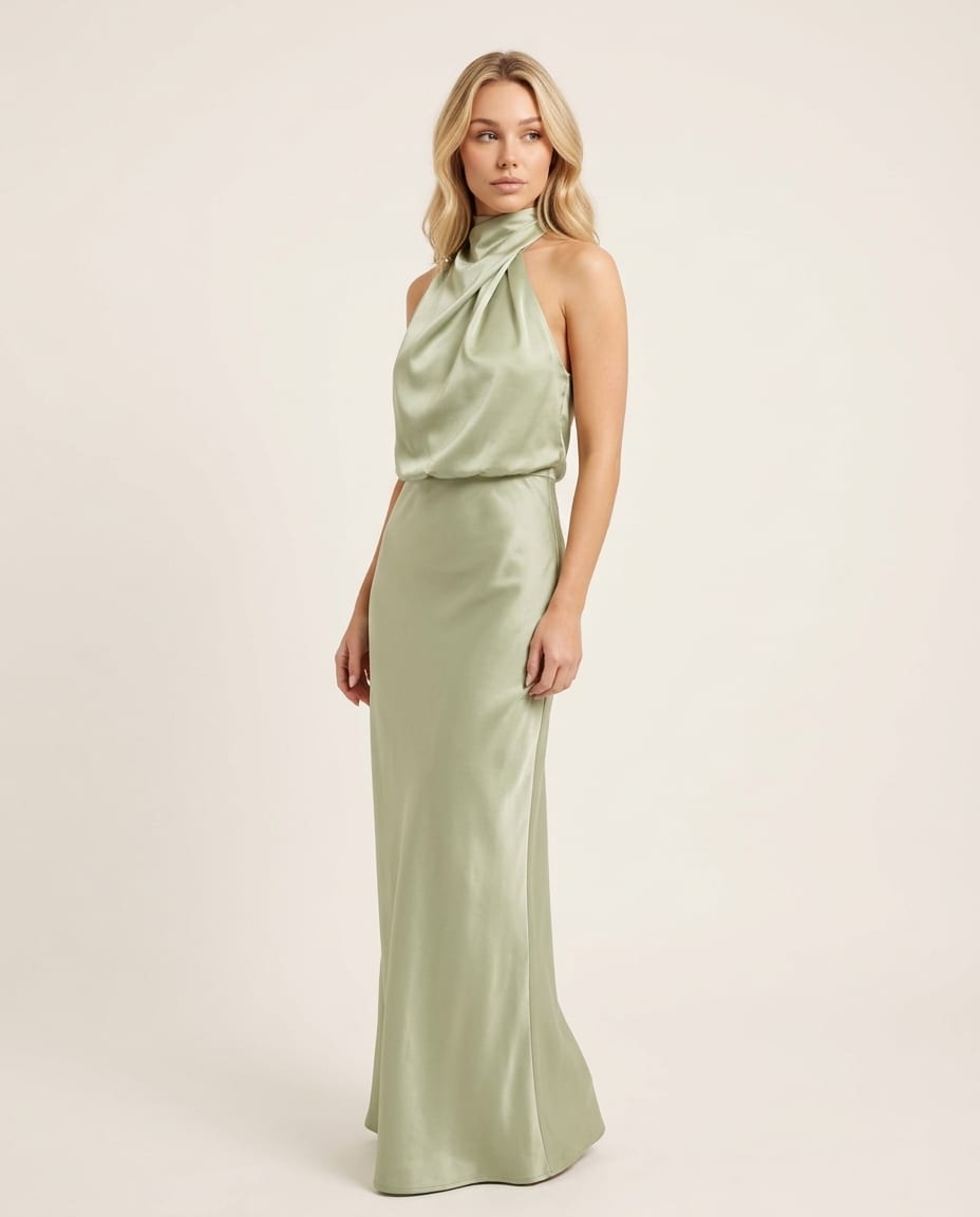 Halter Neck Wedding Guest Maxi Dress - Elestira