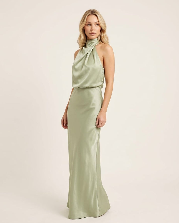 Halter Neck Wedding Guest Maxi Dress - Elestira