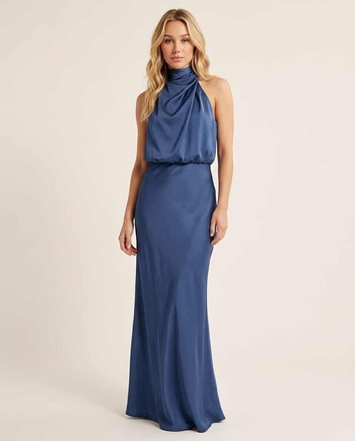 Halter Neck Wedding Guest Maxi Dress - Elestira