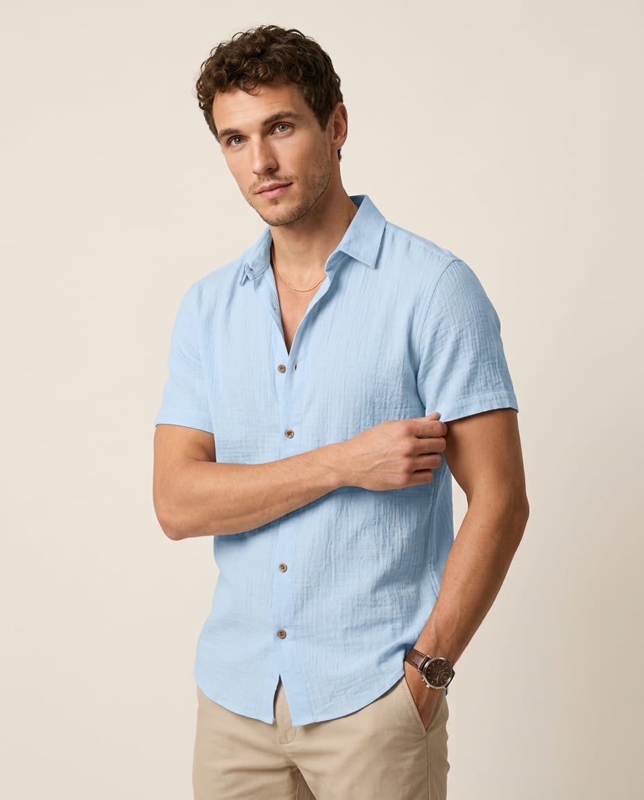 Men's Casual Short Sleeve Button - Down Shirt - Elestira