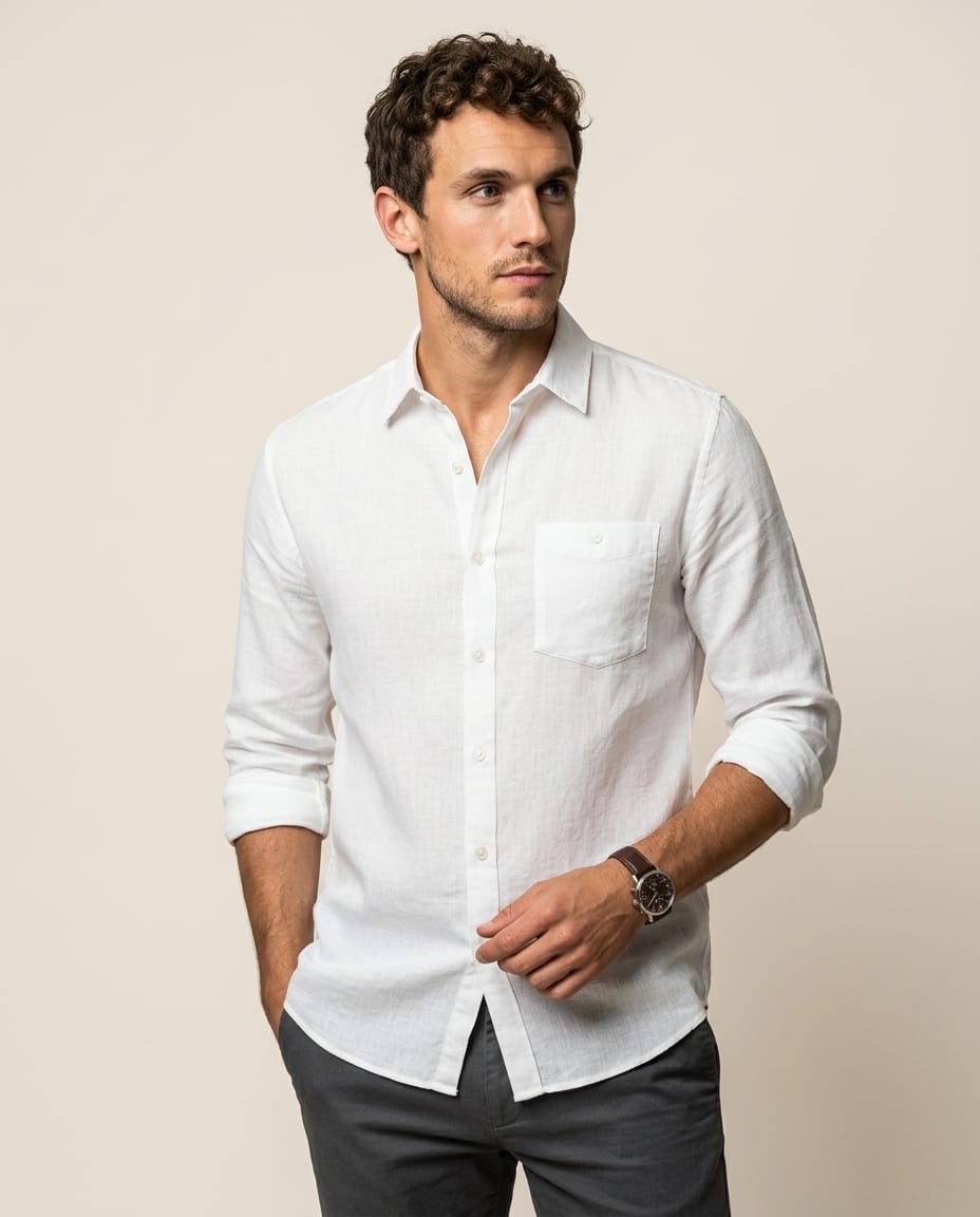 Men's Classic Long Sleeve Button - Down Shirt - Elestira