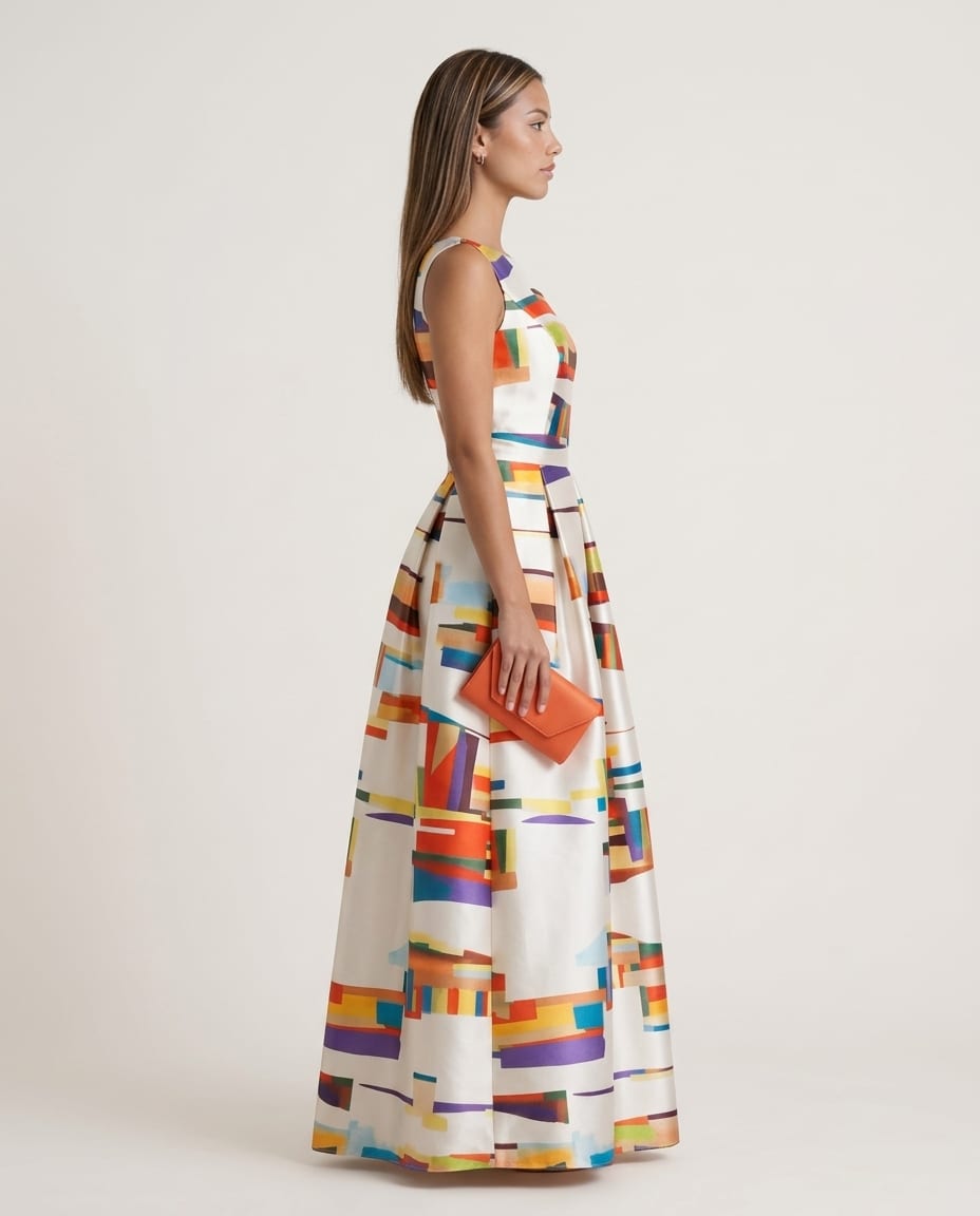Modern Sleeveless Maxi Dress with Vibrant Print for Formal Occasions - Elestira