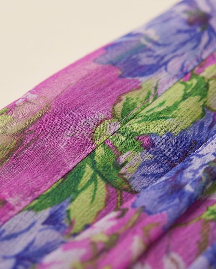 One Shoulder Floral Maxi Dress with High Slit - Elestira
