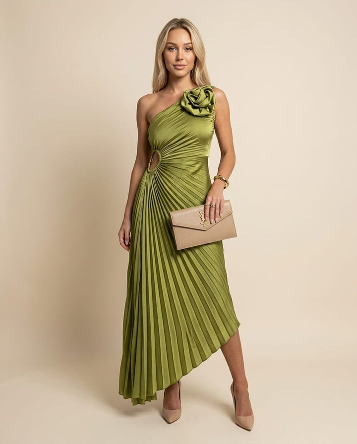 Pleated Midi Dress for Chic Evenings - Elestira
