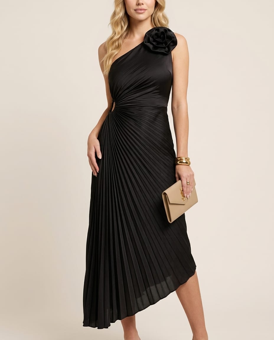 Pleated Midi Dress for Chic Evenings - Elestira