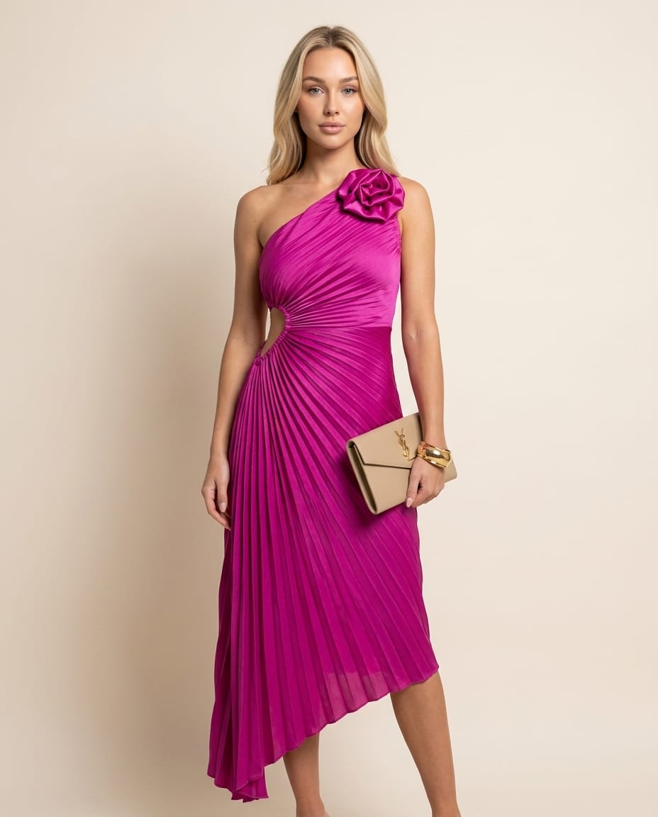 Pleated Midi Dress for Chic Evenings - Elestira