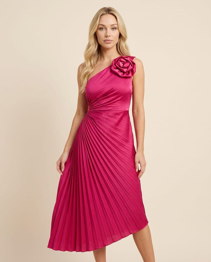 Pleated Midi Dress for Chic Evenings - Elestira