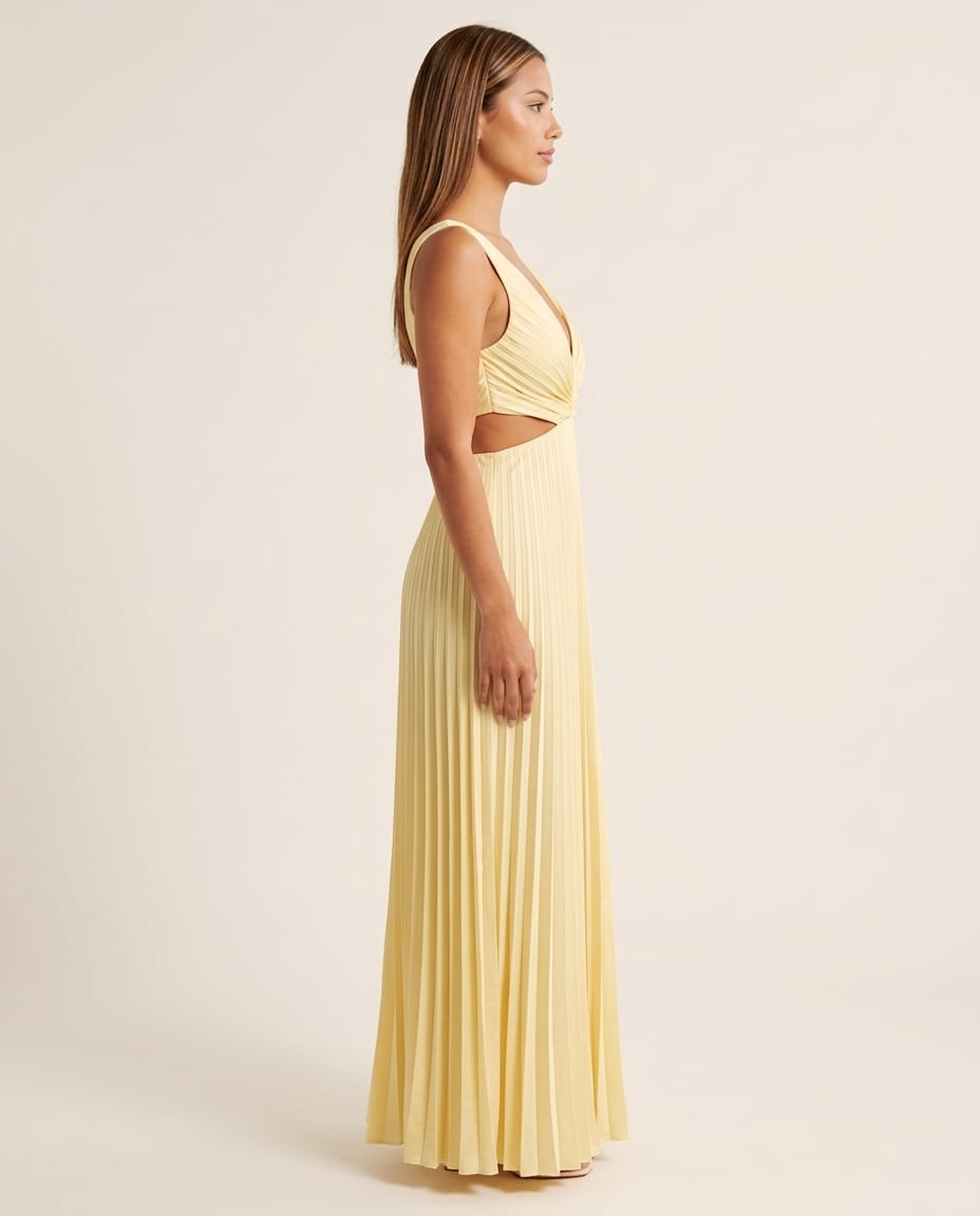 Pleated Sleeveless V - Neck Maxi Dress - Elestira